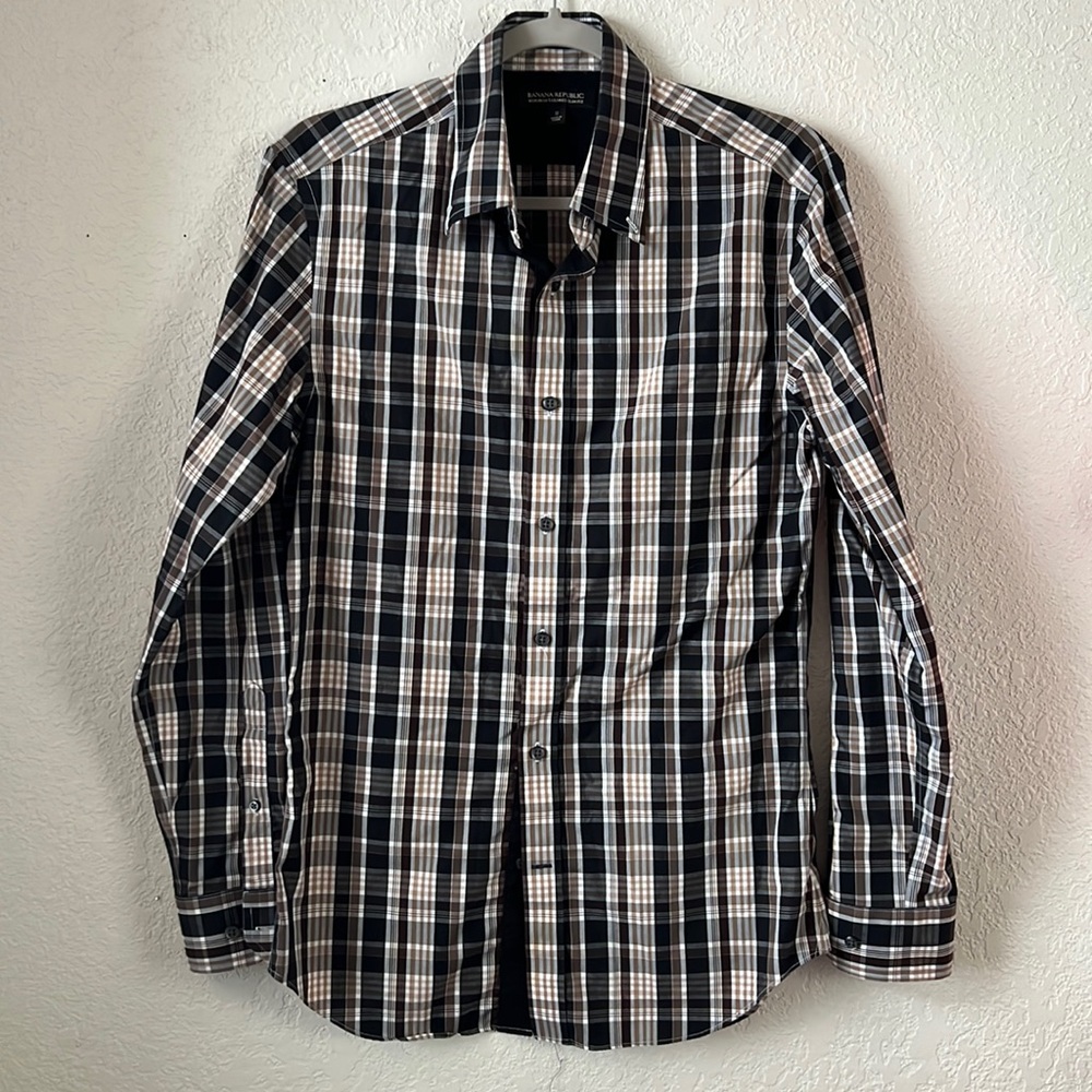 Banana Republic Non-Iron Slim Fit Dress Shirt Black/Brown S